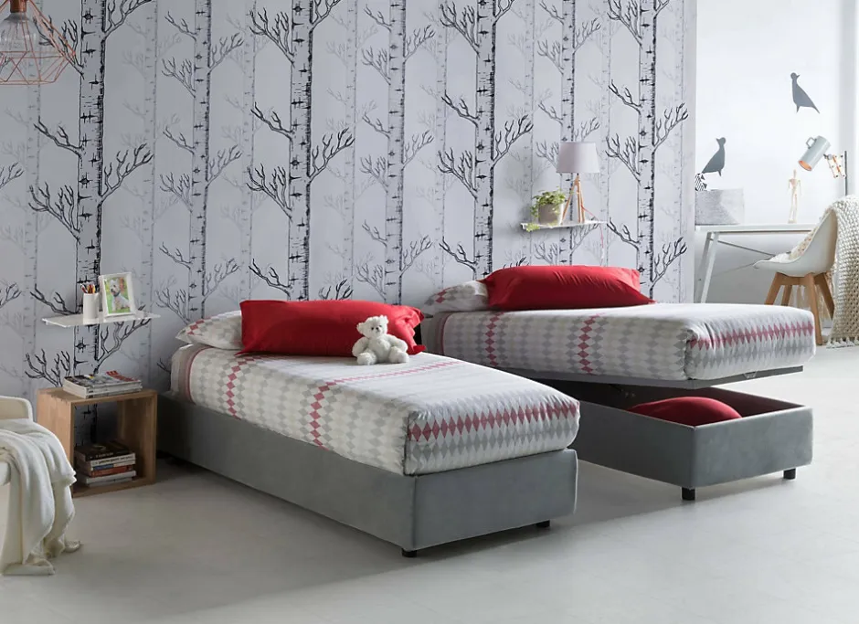 Talamo Italia Lit simple Laura, Lit coffre avec revêtement en tissu, 100% Made in Italy, Ouverture frontale, adapté pour matelas 90x200 cm, Gris Sale