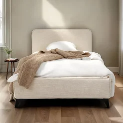 Idimex Lit simple LEVERDA 90 x 190 cm, revêtement en tissu - Blanc Outlet