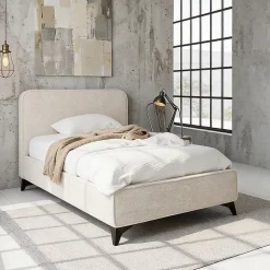 Idimex Lit simple LEVERDA 90 x 190 cm, revêtement en tissu - Blanc Outlet