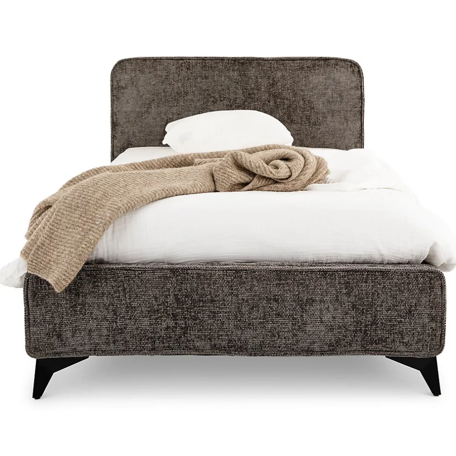 Idimex Lit simple LEVERDA 90 x 190 cm, revêtement en tissu - Gris