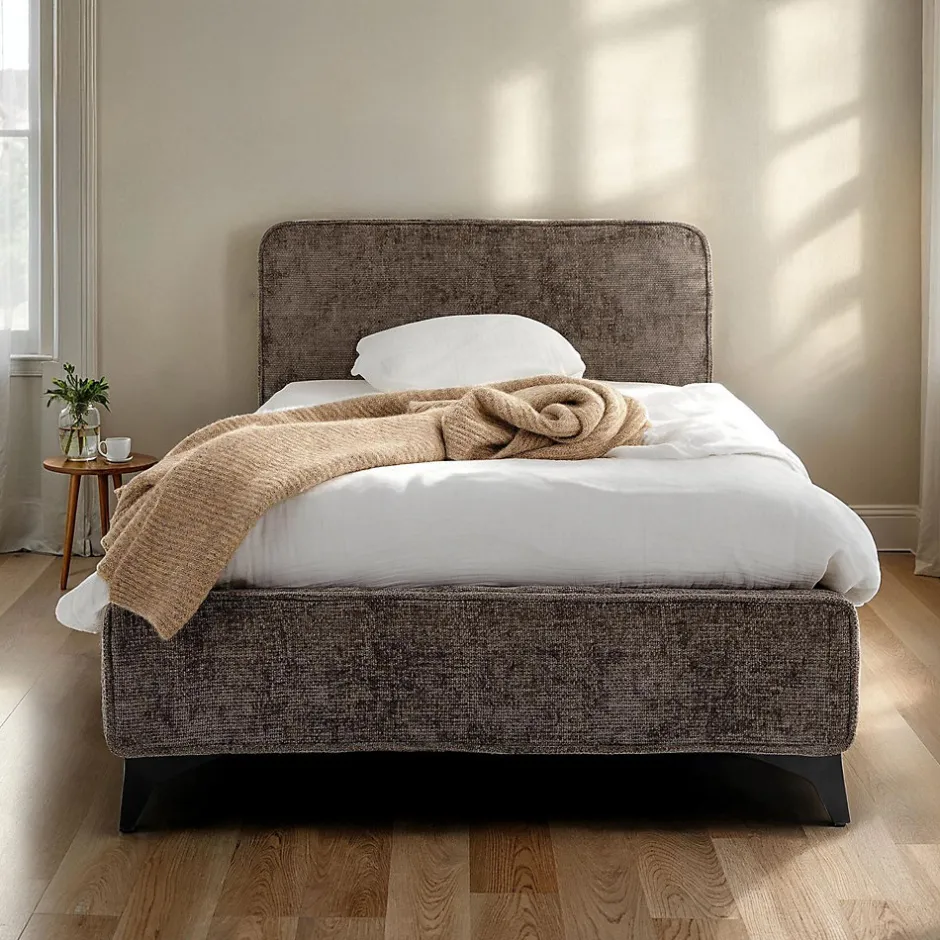 Idimex Lit simple LEVERDA 90 x 190 cm, revêtement en tissu - Gris