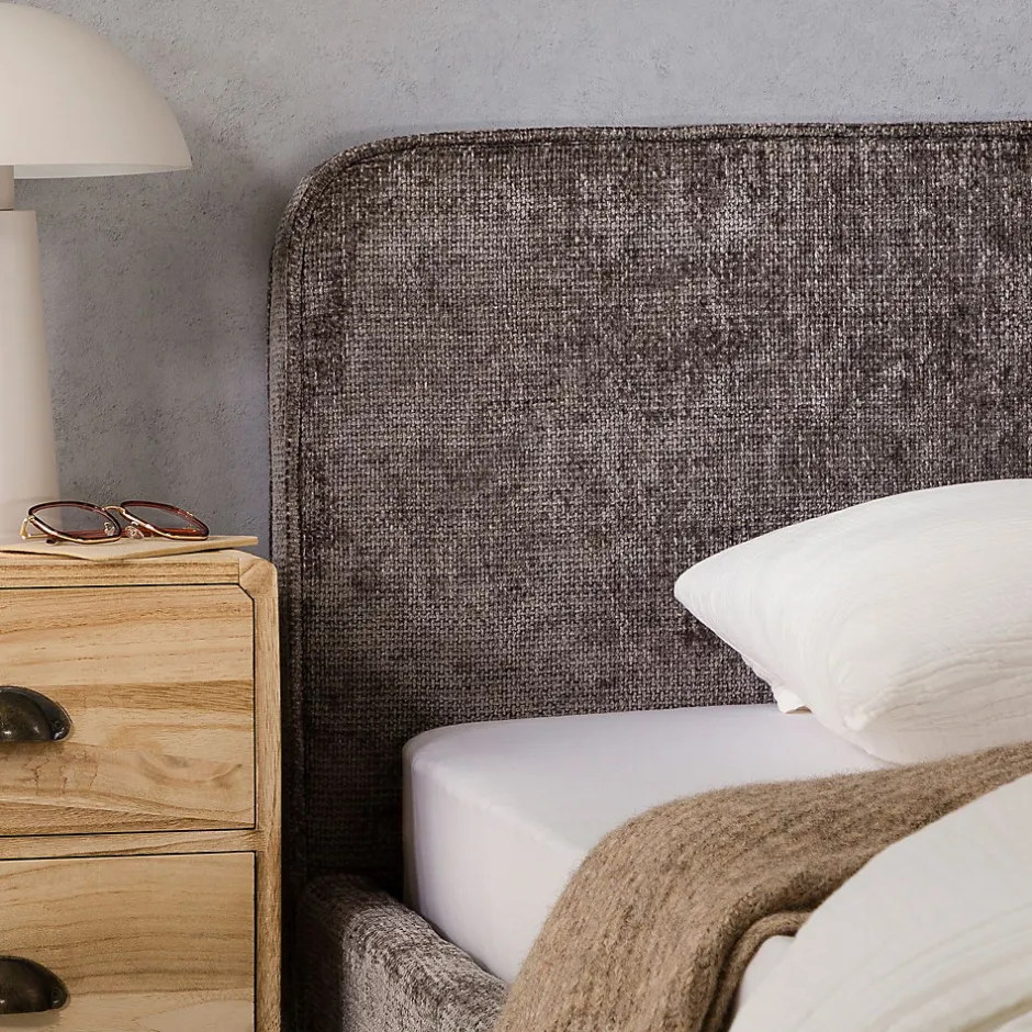 Idimex Lit simple LEVERDA 90 x 190 cm, revêtement en tissu - Gris