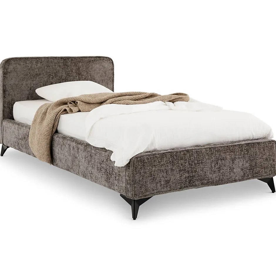Idimex Lit simple LEVERDA 90 x 190 cm, revêtement en tissu - Gris