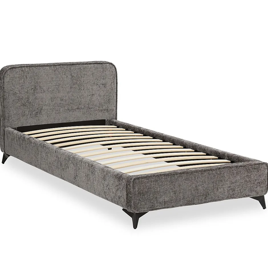 Idimex Lit simple LEVERDA 90 x 190 cm, revêtement en tissu - Gris
