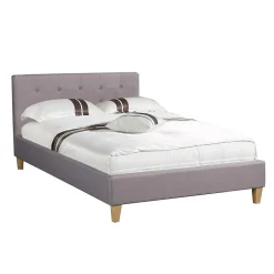 Idimex Lit simple LILLE, 120 x 190 cm, capitonné avec sommier, revêtement en tissu gris