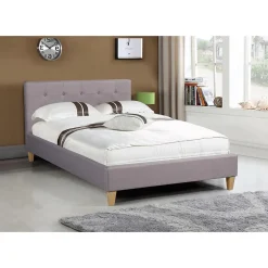 Idimex Lit simple LILLE, 120 x 190 cm, capitonné avec sommier, revêtement en tissu gris