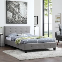 Idimex Lit simple MARLON, 120 x 190 cm, capitonné avec sommier, revêtement en tissu gris Best