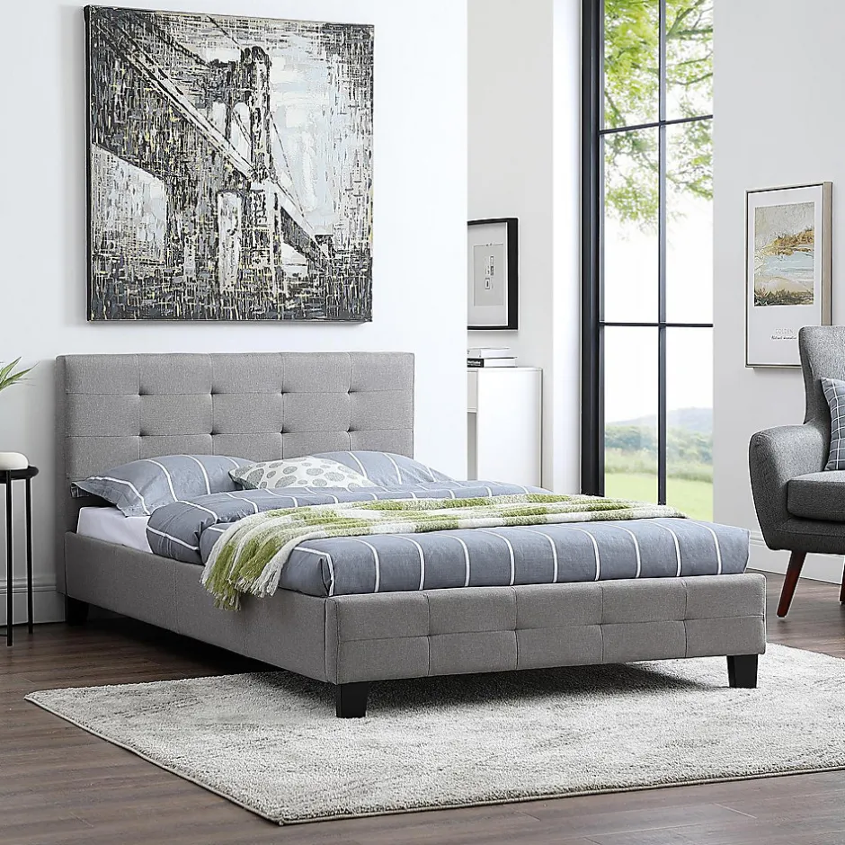 Idimex Lit simple MARLON, 120 x 190 cm, capitonné avec sommier, revêtement en tissu gris Best