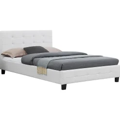 Idimex Lit simple MARLON, 120 x 190 cm, capitonné avec sommier, revêtement synthétique blanc