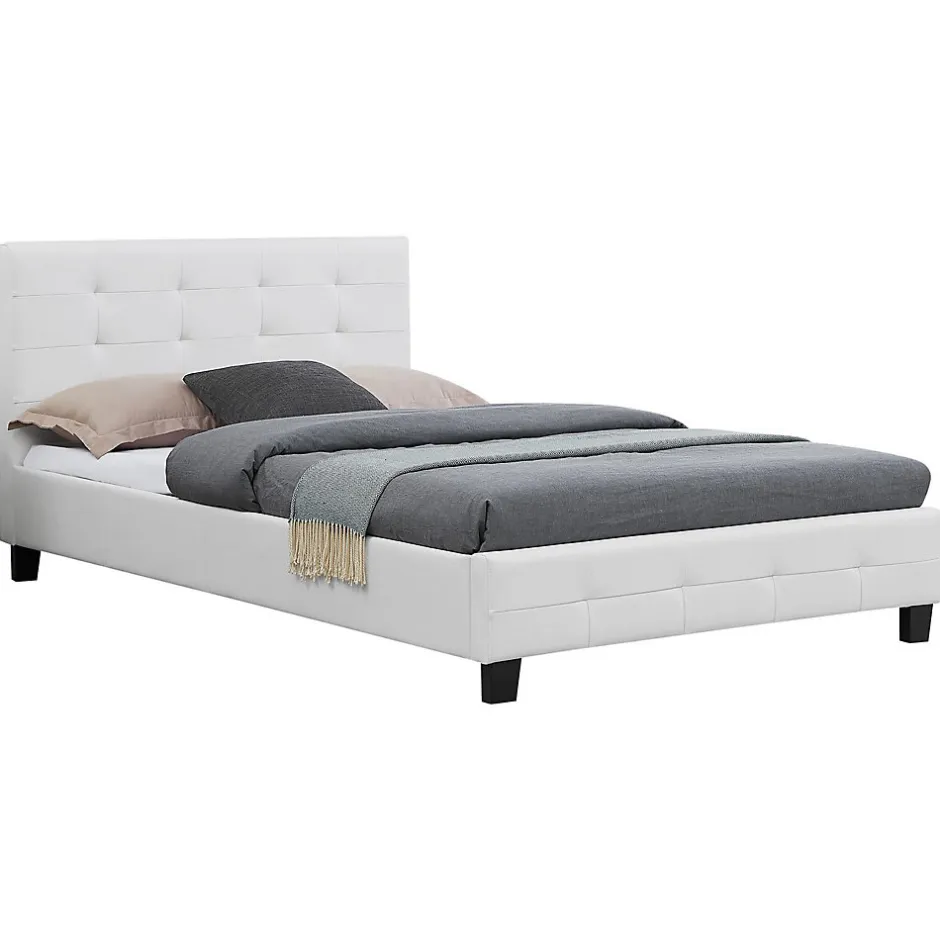 Idimex Lit simple MARLON, 120 x 190 cm, capitonné avec sommier, revêtement synthétique blanc