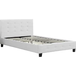Idimex Lit simple MARLON, 120 x 190 cm, capitonné avec sommier, revêtement synthétique blanc