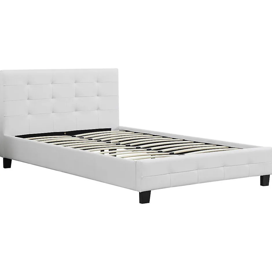 Idimex Lit simple MARLON, 120 x 190 cm, capitonné avec sommier, revêtement synthétique blanc