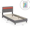 IDMarket Lit simple NEO avec tête de lit LED intégrées et sommier 90 x 190 cm PVC gris Best