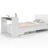 IDMarket Lit simple OMAHA 90 x 190 cm avec sommier, tête de lit, bureau et rangements blanc Clearance