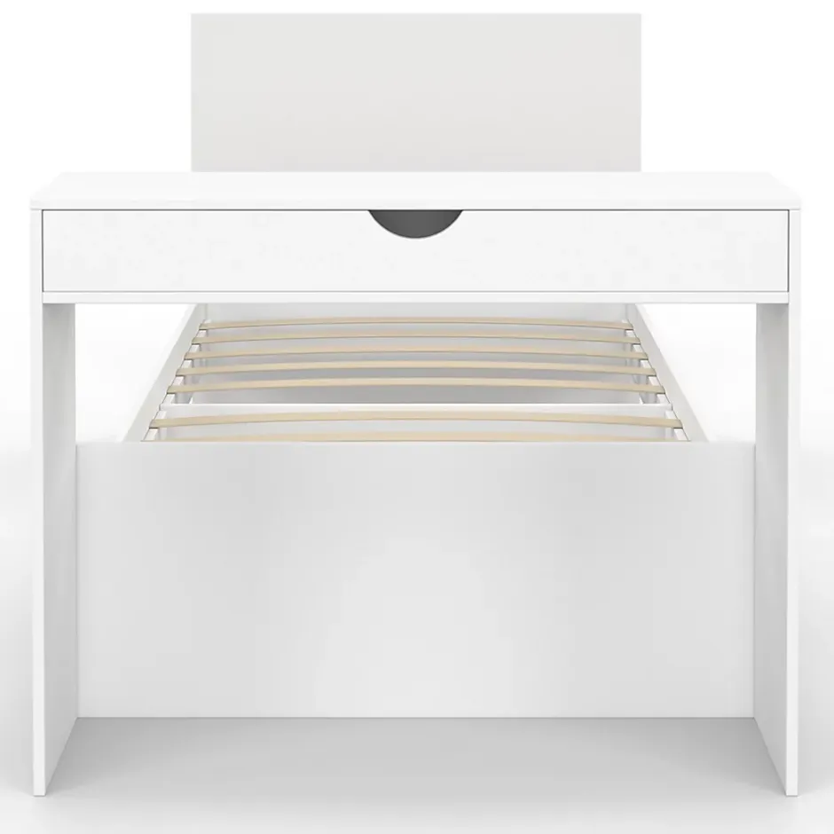 IDMarket Lit simple OMAHA 90 x 190 cm avec sommier, tête de lit, bureau et rangements blanc Clearance