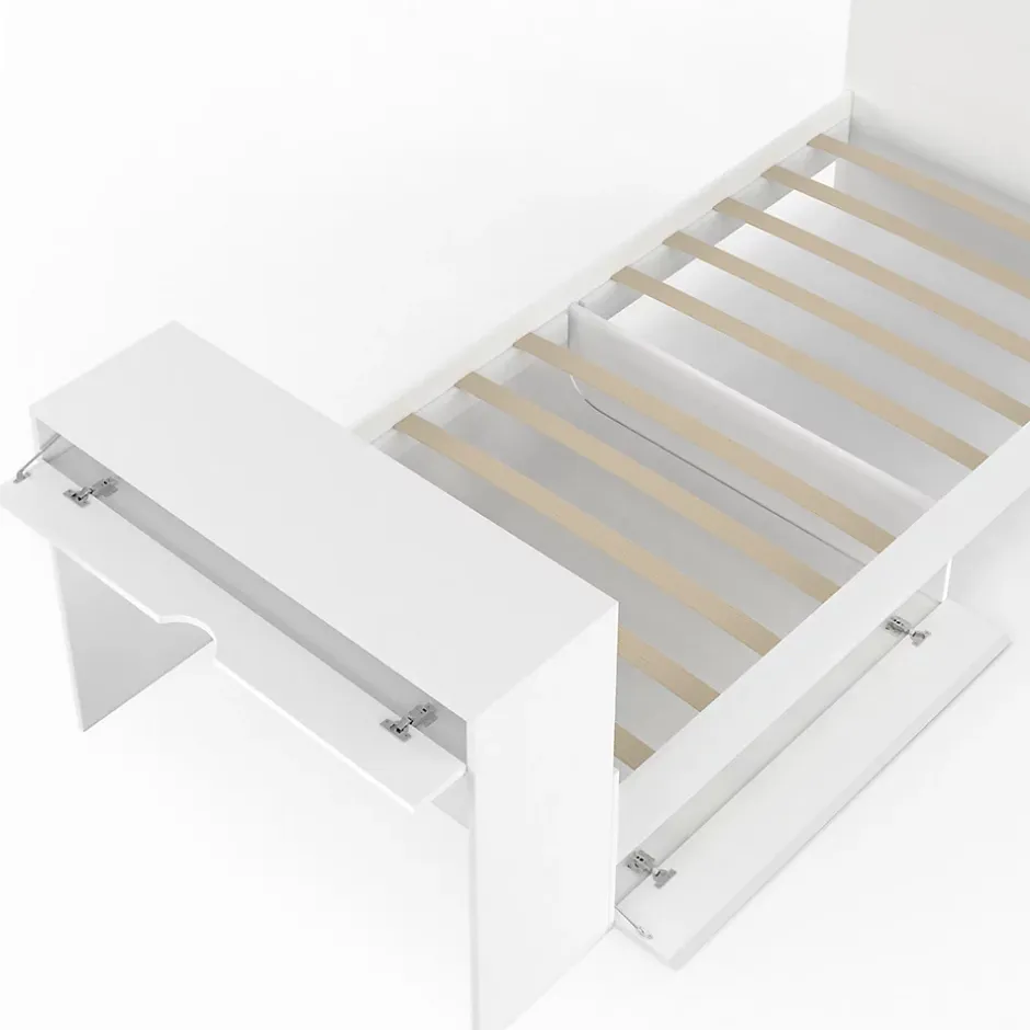 IDMarket Lit simple OMAHA 90 x 190 cm avec sommier, tête de lit, bureau et rangements blanc Clearance