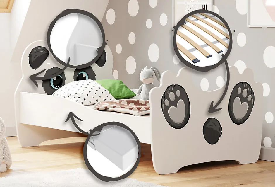 Enfant Kobi Lit simple Panda 140x70 avec matelas