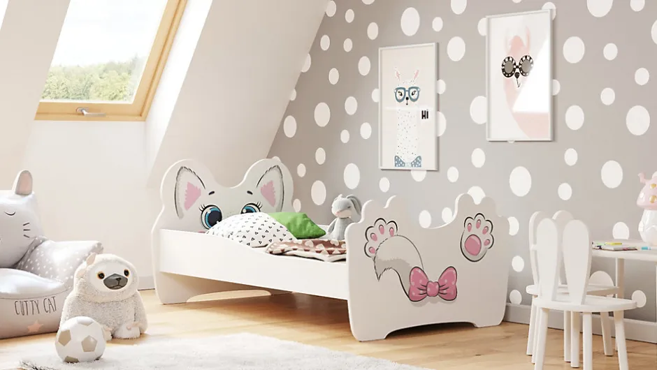 Enfant Kobi Lit simple Pink Cat 140x70 avec matelas