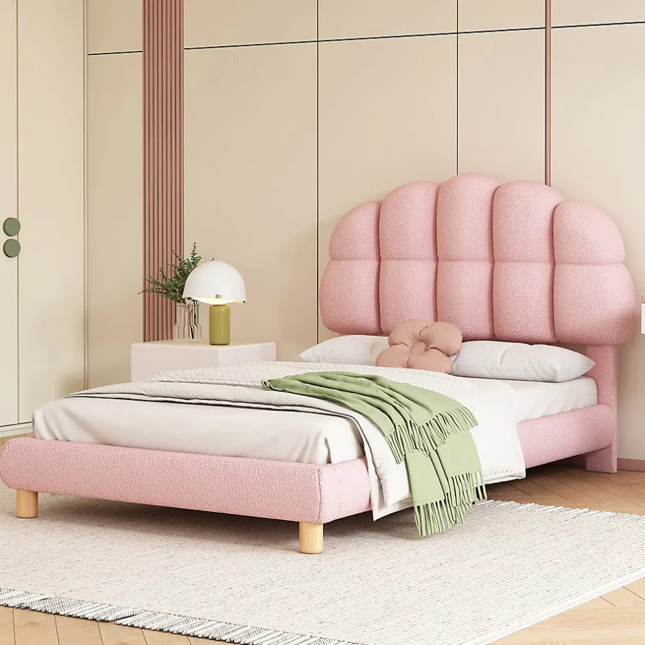Okwish Lit Simple pour enfant 90 x 200 cm - Lit enfant Capitonné - Non-Tissé - Sans Matelas - Rose