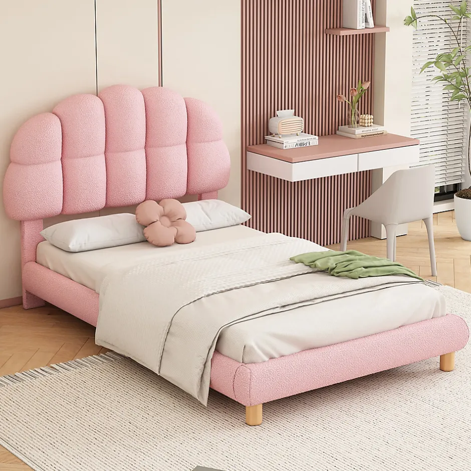 Okwish Lit Simple pour enfant 90 x 200 cm - Lit enfant Capitonné - Non-Tissé - Sans Matelas - Rose