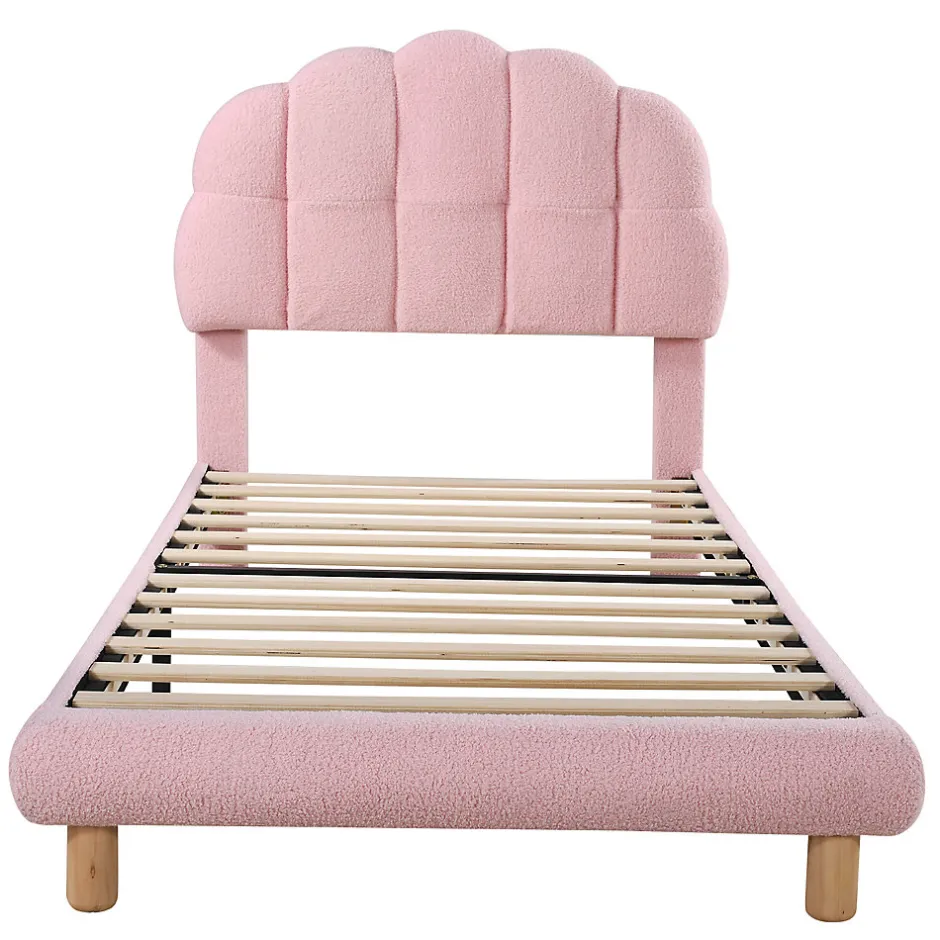 Okwish Lit Simple pour enfant 90 x 200 cm - Lit enfant Capitonné - Non-Tissé - Sans Matelas - Rose