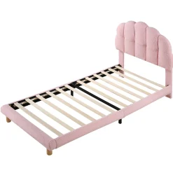 Okwish Lit Simple pour enfant 90 x 200 cm - Lit enfant Capitonné - Non-Tissé - Sans Matelas - Rose