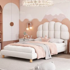 Okwish Lit Simple pour enfant 90 x 200 cm - Lit enfant Capitonné - Non-Tissé - Sans Matelas - Blanc Clearance
