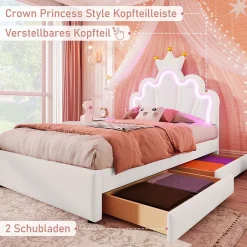 Okwish Lit Simple pour enfant 90 x 200 cm - Lit avec 2 Rangements - PU + MDF - Sans Matelas - Blanc Clearance