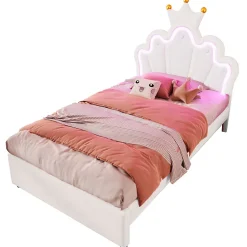 Okwish Lit Simple pour enfant 90 x 200 cm - Lit avec 2 Rangements - PU + MDF - Sans Matelas - Blanc Clearance