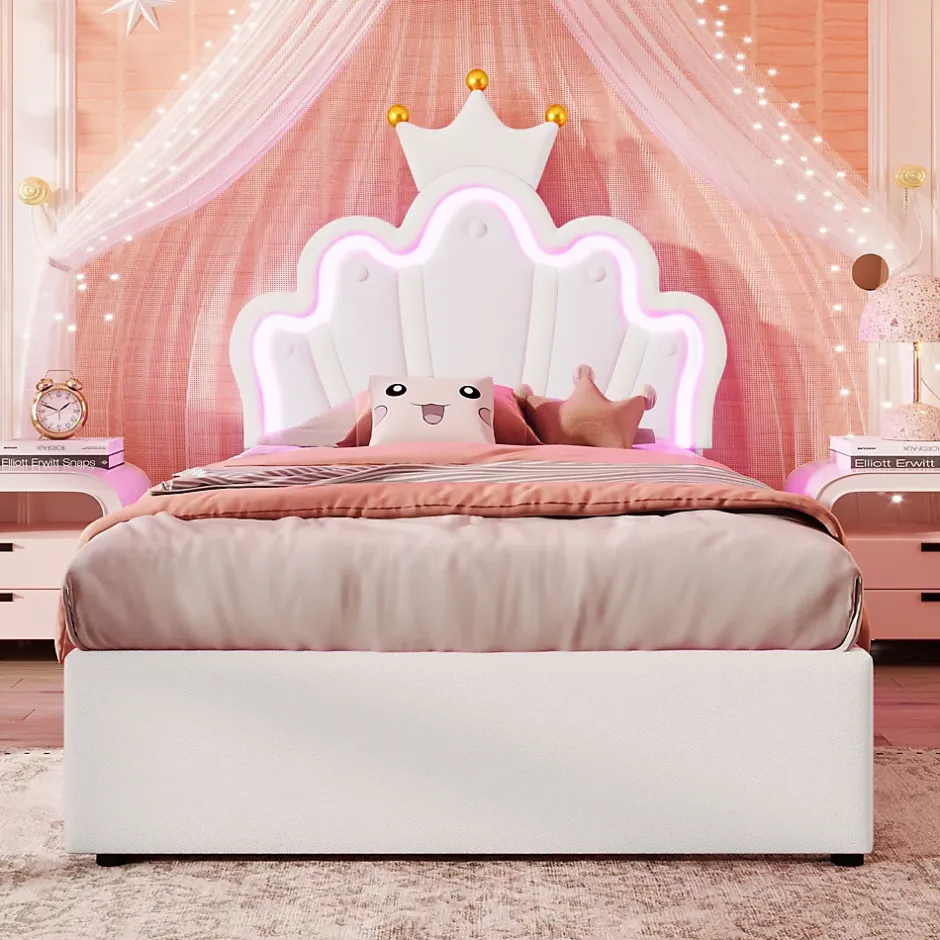 Okwish Lit Simple pour enfant 90 x 200 cm - Lit avec 2 Rangements - PU + MDF - Sans Matelas - Blanc Clearance