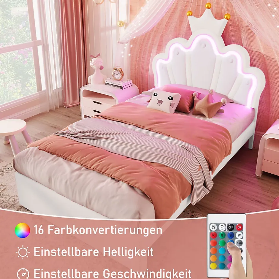 Okwish Lit Simple pour enfant 90 x 200 cm - Lit avec 2 Rangements - PU + MDF - Sans Matelas - Blanc Clearance