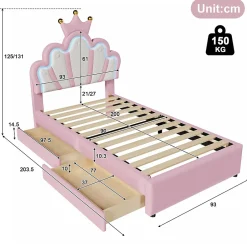 Okwish Lit Simple pour enfant 90 x 200 cm - Lit avec 2 Rangements - PU + MDF - Sans Matelas - Rose