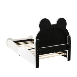 Okwish Lit simple pour enfant 90x200 cm - Lit capitonné en forme d'ours - Velours + Métal + MDF - Sans matelas - Blanc Clearance