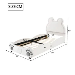 Okwish Lit simple pour enfant 90x200 cm - Lit capitonné en forme d'ours - Velours + Métal + MDF - Sans matelas - Blanc Clearance