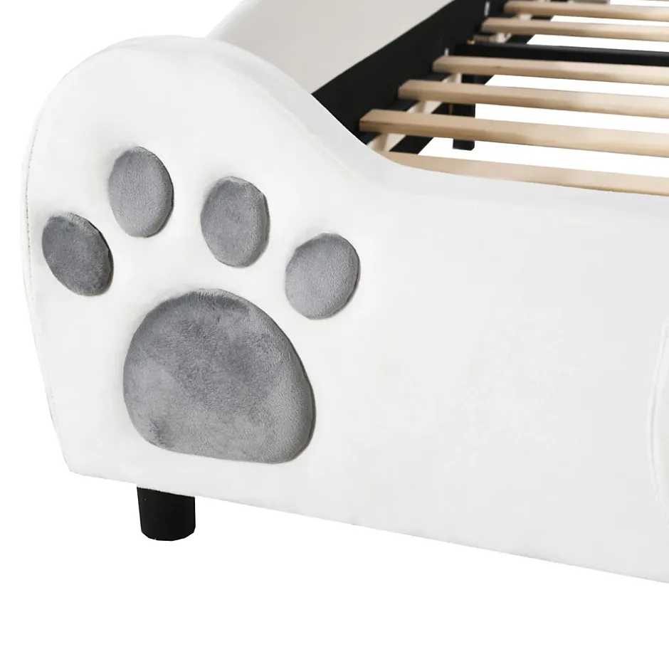 Okwish Lit simple pour enfant 90x200 cm - Lit capitonné en forme d'ours - Velours + Métal + MDF - Sans matelas - Blanc Clearance