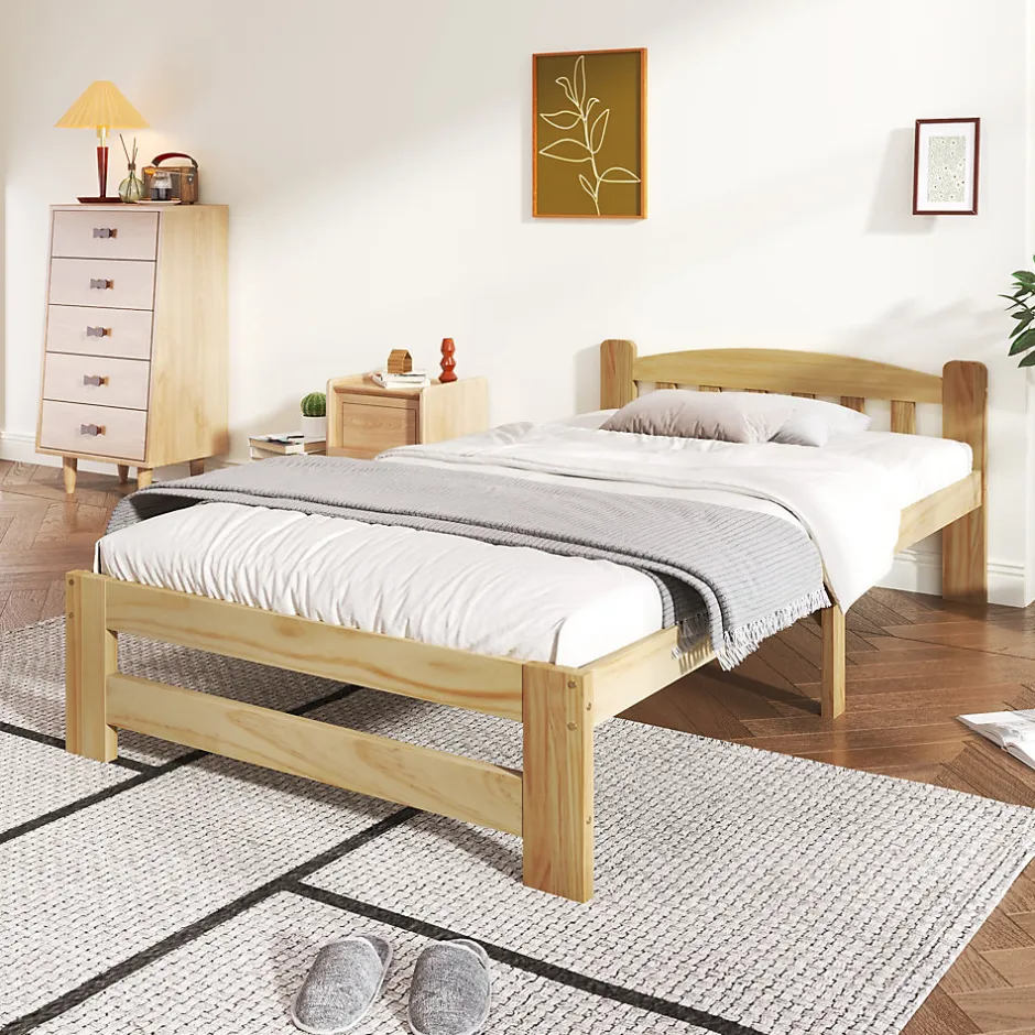 Enfant Okwish Lit simple pour enfant 90x200 cm - Lit classique avec tête de lit et sommier à lattes - Pin - Sans matelas - Naturel