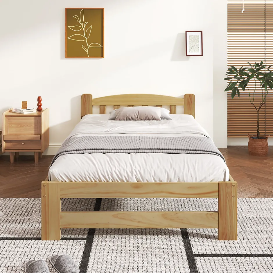 Enfant Okwish Lit simple pour enfant 90x200 cm - Lit classique avec tête de lit et sommier à lattes - Pin - Sans matelas - Naturel