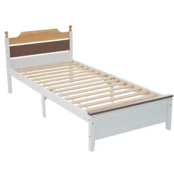 Enfant Okwish Lit simple pour enfant 90x200 cm - Lit avec tête et pied de lit - Pin + MDF - Sans matelas - Blanc