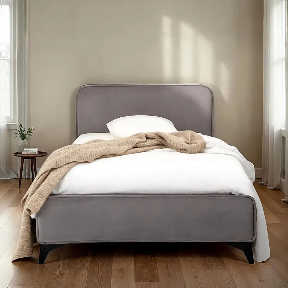Idimex Lit simple RAVELLO 90 x 190 cm, revêtement en tissu - Gris