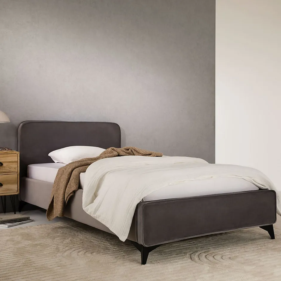 Idimex Lit simple RAVELLO 90 x 190 cm, revêtement en tissu - Gris