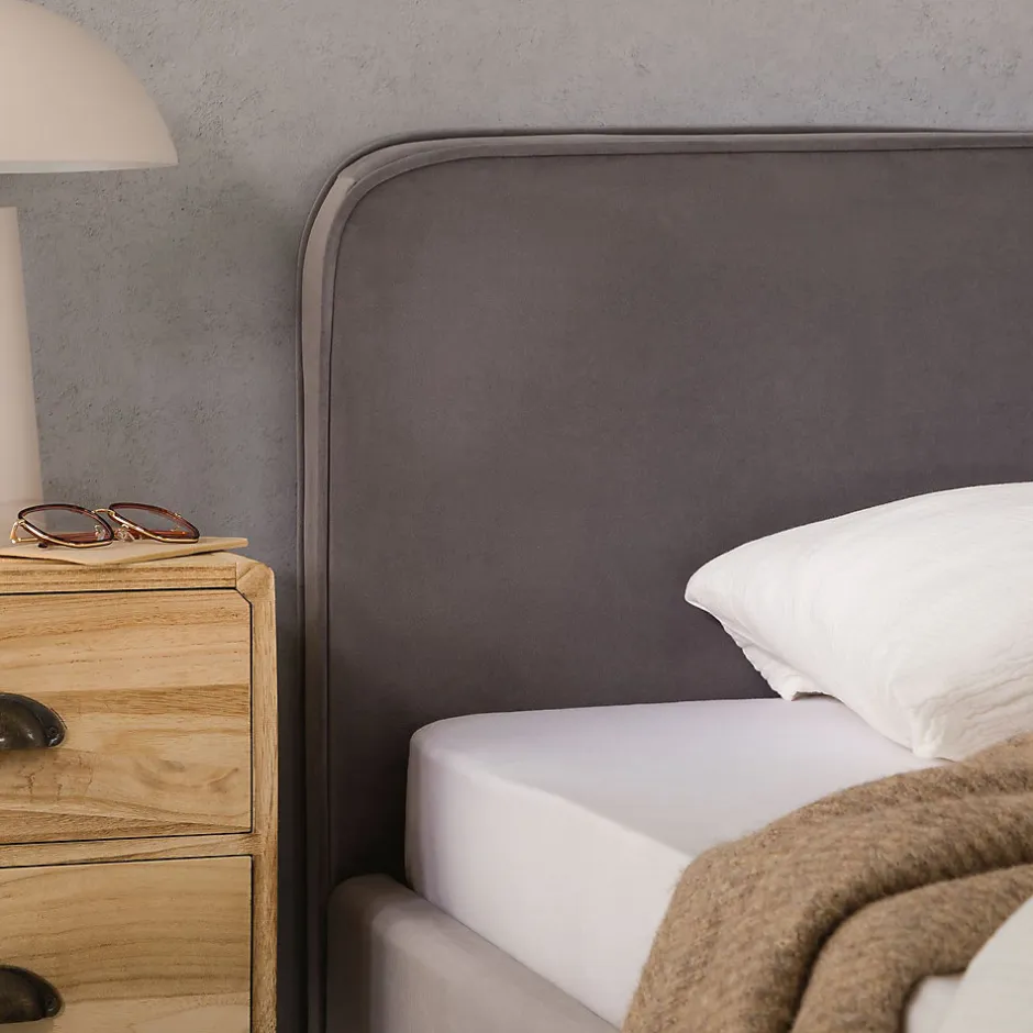 Idimex Lit simple RAVELLO 90 x 190 cm, revêtement en tissu - Gris