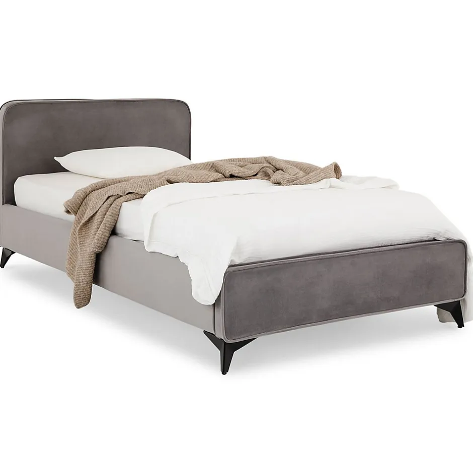 Idimex Lit simple RAVELLO 90 x 190 cm, revêtement en tissu - Gris