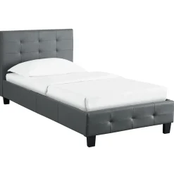 Idimex Lit simple REVE, 90 x 190 cm, capitonné avec sommier, revêtement synthétique gris