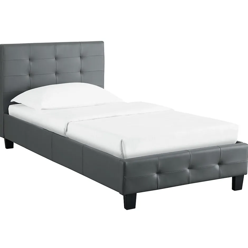 Idimex Lit simple REVE, 90 x 190 cm, capitonné avec sommier, revêtement synthétique gris