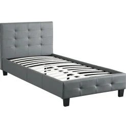 Idimex Lit simple REVE, 90 x 190 cm, capitonné avec sommier, revêtement synthétique gris