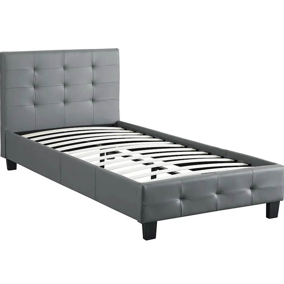 Idimex Lit simple REVE, 90 x 190 cm, capitonné avec sommier, revêtement synthétique gris