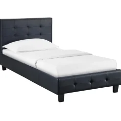 Idimex Lit simple REVE, 90 x 190 cm, capitonné avec sommier, revêtement synthétique noir