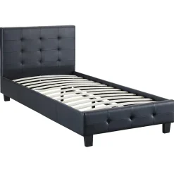 Idimex Lit simple REVE, 90 x 190 cm, capitonné avec sommier, revêtement synthétique noir