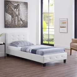 Idimex Lit simple REVE, 90 x 190 cm, capitonné avec sommier, revêtement synthétique blanc Sale