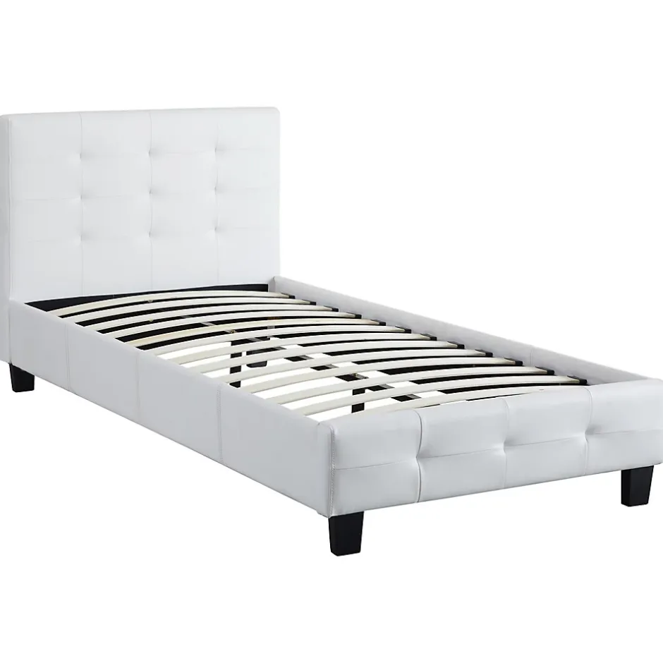 Idimex Lit simple REVE, 90 x 190 cm, capitonné avec sommier, revêtement synthétique blanc Sale